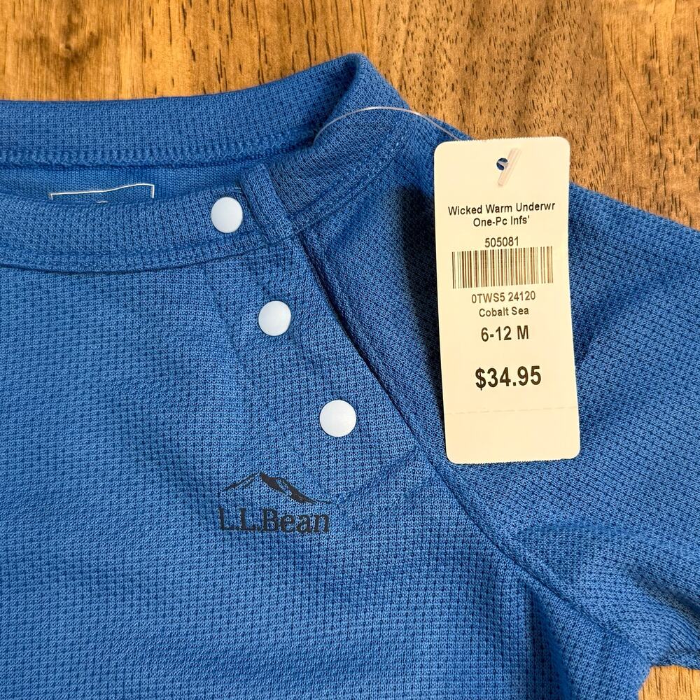 L.L.Bean Wicked Warm Underwear One-Piece Snap Cobalt Sea Baby 6-12 Months - Picture 4 of 7